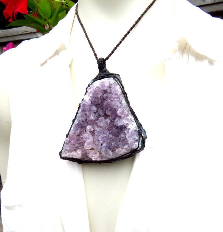 Christmas gift ideas for her, Amethyst crystal necklace, macrame necklace, statement necklace, amethyst druzy, for the crystal collector