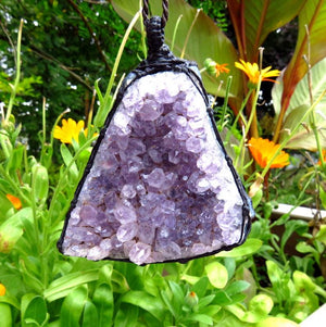 Christmas gift ideas for her, Amethyst crystal necklace, macrame necklace, statement necklace, amethyst druzy, for the crystal collector