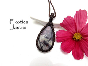 Exotica Jasper Necklace, Jasper pendant, Jasper jewelry, Sci fi Jasper, crystal necklaces, calming stone, macrame necklace, minimalist