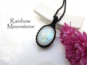 Rainbow moonstone necklace, moonstone jewelry, christmas gift ideas, gift ideas for the boho beauty, macrame moonstone, blue moonstone