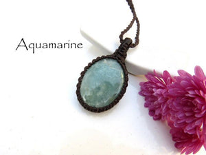 Aquamarine crystal necklae, macrame necklace, aquamarine crystal healing, aquamarine chakra, Pisces gifts, Aries gifts, gemstone gift