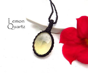 Faceted Lemon Quartz crystal healing gemstone necklace, macrame jewelry, lemon quartz jewelry, yellow quartz crystal, minimalist jewelry