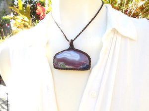 Purple Plume Agate gemstone necklace, macrame necklace, plume gemstone, moss agate, great gift ideas for her, meaningful gift ideas