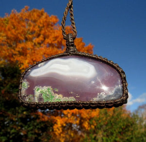 Purple Plume Agate gemstone necklace, macrame necklace, plume gemstone, moss agate, great gift ideas for her, meaningful gift ideas