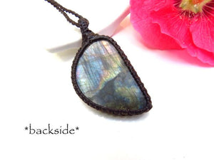 Labradorite gemstone necklace, christmas gift ideas, unique gift ideas, blue labradorite jewelry, macrame pendant, statement necklace