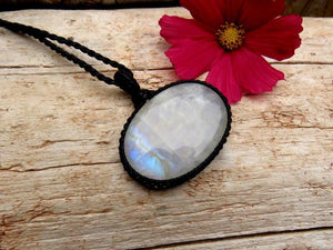 Blue moonstone necklace, moonstone jewelry, christmas gift ideas for her, gift ideas for the boho beauty, macrame moonstone