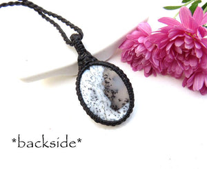 Dainty Merlinite Shaman gemstone necklace, macrame necklace, dendrite opal, statement necklace, christmas gift ideas, dendritic agate