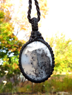 Dainty Merlinite Shaman gemstone necklace, macrame necklace, dendrite opal, statement necklace, christmas gift ideas, dendritic agate