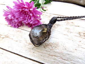 Smokey Quartz crystal necklace, macrame necklace, gemstone necklace, quartz crystal, crystal gift idea, gift ideas for the crystal collector