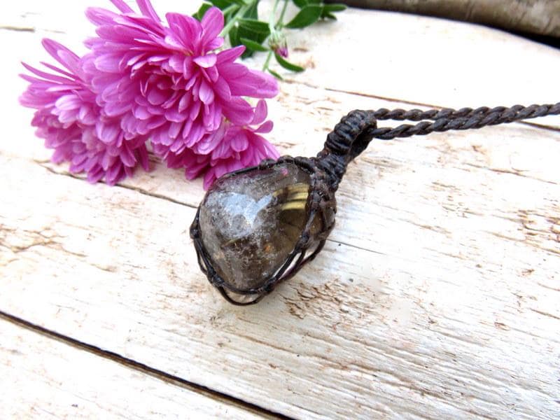 Smokey Quartz crystal necklace, macrame necklace, gemstone necklace, quartz crystal, crystal gift idea, gift ideas for the crystal collector