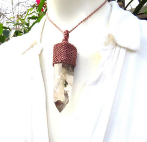 Shamanic Dream Quartz crystal gemstone necklace garden quartz jewelry lodolite quartz pendant necklace statement necklace gift