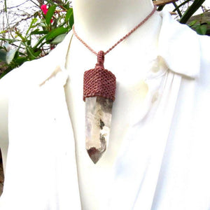 Shamanic Dream Quartz crystal gemstone necklace garden quartz jewelry lodolite quartz pendant necklace statement necklace gift