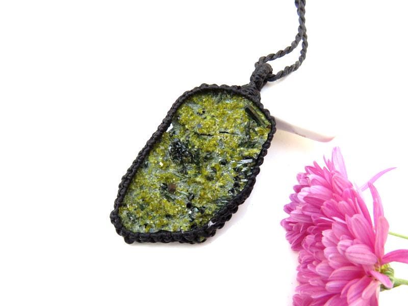 Green Garnet Crystal necklace, andradite garnet necklace, green andradite garnet, andradite, green garnet jewelry, macrame necklace