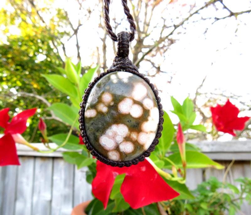 Ocean Jasper gemstone necklace, jasper macrame necklace