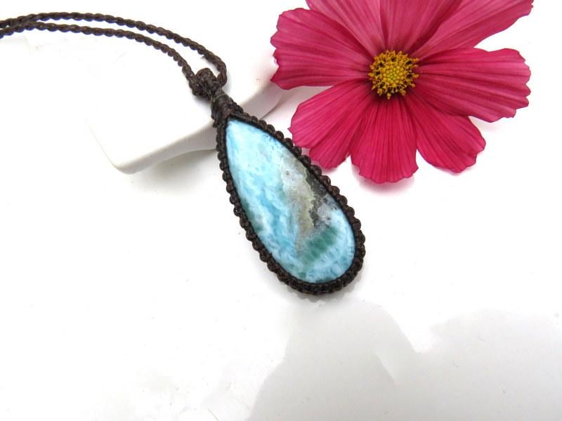 Top Quality Larimar macrame necklace, Larimar necklace, Larimar pendant, Summer accessories, Summer boho jewelry, Summer fashion