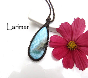 Top Quality Larimar macrame necklace, Larimar necklace, Larimar pendant, Summer accessories, Summer boho jewelry, Summer fashion