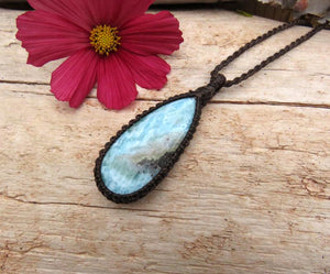 Top Quality Larimar macrame necklace, Larimar necklace, Larimar pendant, Summer accessories, Summer boho jewelry, Summer fashion