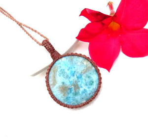 Larimar macrame necklace, christmas gift ideas, gifts for her, mom gifts, gift ideas for the coastal grandma, ocean lover, the boho beauty