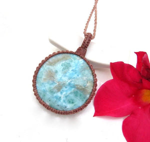 Larimar macrame necklace, christmas gift ideas, gifts for her, mom gifts, gift ideas for the coastal grandma, ocean lover, the boho beauty