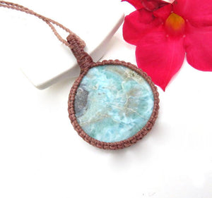 Larimar macrame necklace, christmas gift ideas, gifts for her, mom gifts, gift ideas for the coastal grandma, ocean lover, the boho beauty