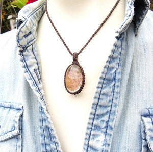 Lodolite Quartz macrame necklace, macrame jewelry, garden quartz necklace, shamanic dream quartz, quartz necklace, earthauracreations