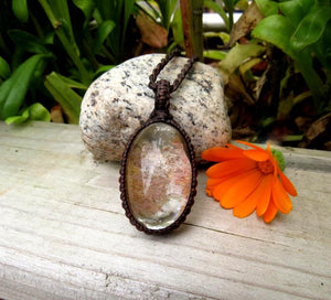 Lodolite Quartz macrame necklace, macrame jewelry, garden quartz necklace, shamanic dream quartz, quartz necklace, earthauracreations