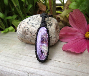 Charoite Necklace, Charoite jewelry, Crystal necklaces, Macrame necklace, Romantic jewelry, Healing stone jewelry, healing stone crystal