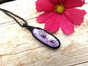 Charoite Necklace, Charoite jewelry, Crystal necklaces, Macrame necklace, Romantic jewelry, Healing stone jewelry, healing stone crystal