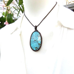 Cloud Mountain Turquoise macrame necklace, Hubei Turquoise jewelry, turquoise statement neckace, gift ideas for the boho beauty, for her