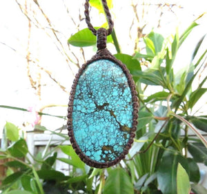 Cloud Mountain Turquoise macrame necklace, Hubei Turquoise jewelry, turquoise statement neckace, gift ideas for the boho beauty, for her