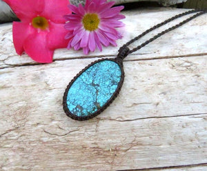 Cloud Mountain Turquoise macrame necklace, Hubei Turquoise jewelry, turquoise statement neckace, gift ideas for the boho beauty, for her