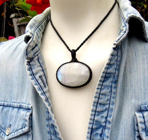 Blue moonstone necklace, moonstone jewelry, christmas gift ideas for her, gift ideas for the boho beauty, macrame moonstone