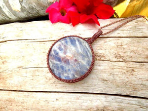 Belomorite macrame necklace, christmas gift ideas, moonstone gemstone necklace, handmade, blue moonstone, eclipse stone