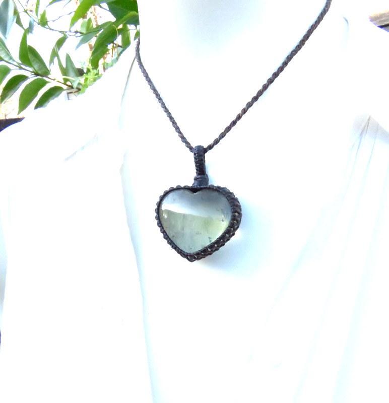 Prasolite crystal necklace, macrame necklace