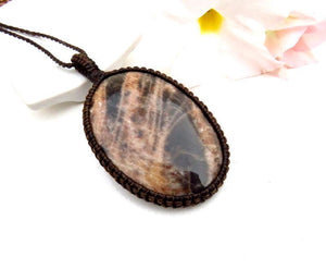 Peach and Black Moonstone with Sunstone necklace, Sunstone macrame necklace