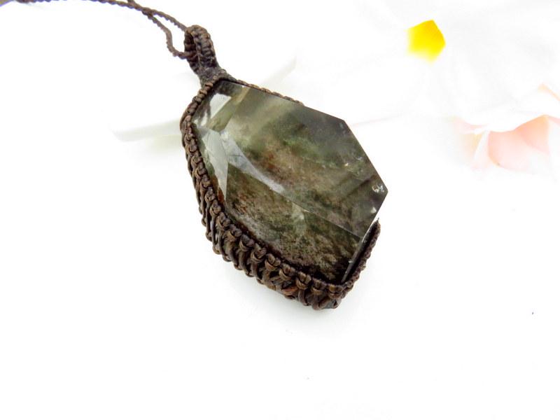 Shamanic Dream Quartz crystal gemstone necklace garden quartz jewelry lodolite quartz pendant necklace statement necklace gift