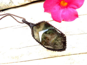 Shamanic Dream Quartz crystal gemstone necklace garden quartz jewelry lodolite quartz pendant necklace statement necklace gift