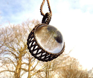 Quartz sphere crystal macrame necklace, valentines day gift