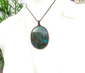 Cloud Mountain Turquoise macrame necklace, Hubei Turquoise jewelry