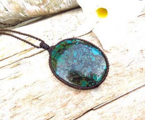 Cloud Mountain Turquoise macrame necklace, Hubei Turquoise jewelry