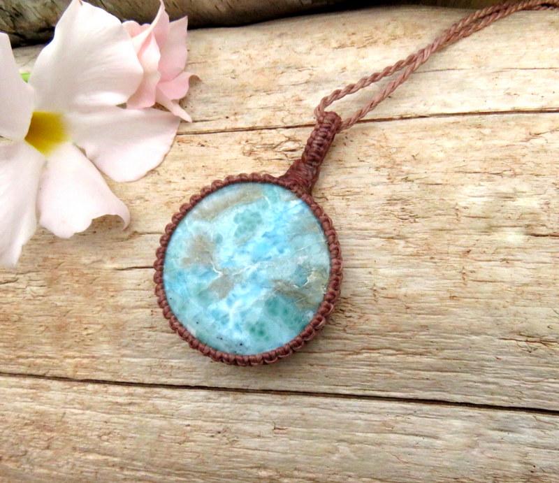 Larimar macrame necklace, christmas gift ideas, gifts for her, mom gifts, gift ideas for the coastal grandma, ocean lover, the boho beauty