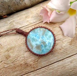 Larimar macrame necklace, christmas gift ideas, gifts for her, mom gifts, gift ideas for the coastal grandma, ocean lover, the boho beauty