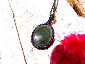 Rainbow Obsidian macrame necklace, obsidian jewelry, black obsidian gemstone, gift ideas for the crystal lover, for the zen seeker,