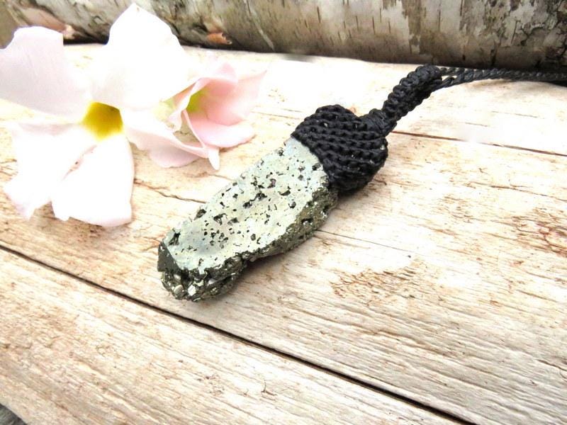 Golden Pyrite druzy crystal necklace, pyrite necklace