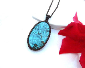 Cloud Mountain Turquoise macrame necklace, Hubei Turquoise jewelry, turquoise statement neckace, gift ideas for the boho beauty, for her