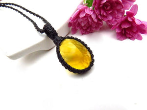 Faceted Yellow Fluorite crystal necklace, fluorite necklace, macrame necklace, mom gifts, gift ideas for her, gemstone jewelry, yellow theme