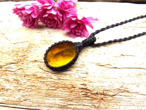 Faceted Yellow Fluorite crystal necklace, fluorite necklace, macrame necklace, mom gifts, gift ideas for her, gemstone jewelry, yellow theme