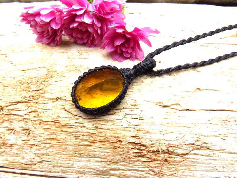 Faceted Yellow Fluorite crystal necklace, fluorite necklace, macrame necklace, mom gifts, gift ideas for her, gemstone jewelry, yellow theme