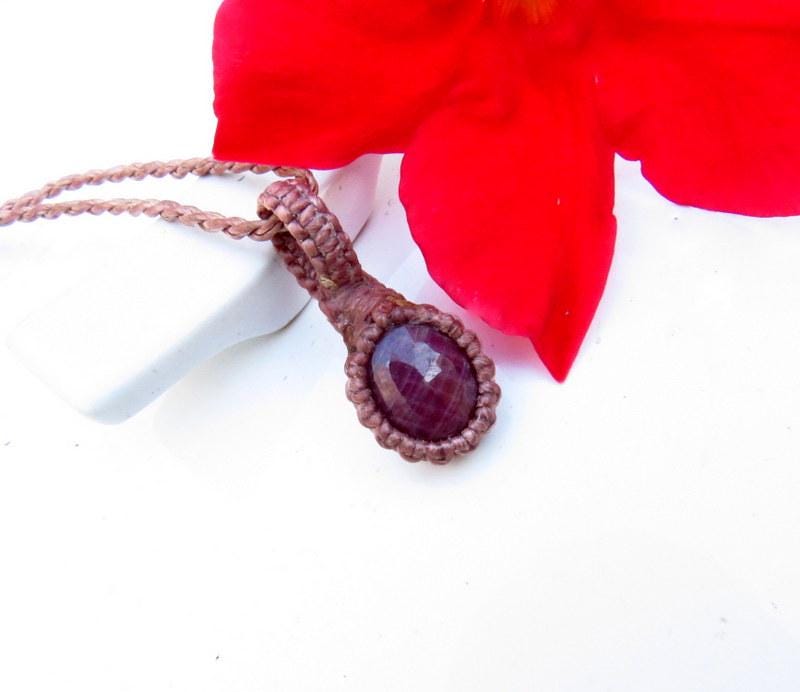 Faceted Ruby macrame necklace, chatoyant Ruby gemstone, gift ideas for Leo, zodiac Cancer gifts, july gift ideas, july birthstone jewelry