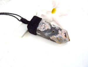 Black Flower Agate macrame necklace, statement jewelry, statement necklace, unique gift ideas, valentines day gift ideas, snowflake agate